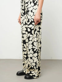 Floral Palazzo Satin Trousers - Skin & Black