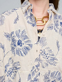 Oversize Shirt with Floral Embroidery and Sequin Details - Skin