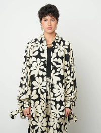 Floral Oversize Satin Shirt - Skin & Black