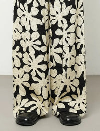 Floral Palazzo Satin Trousers - Skin & Black