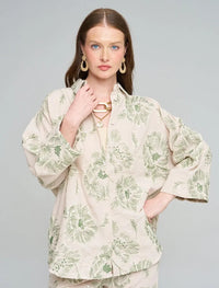 Oversize Shirt with Floral Embroidery and Sequin Details - Skin