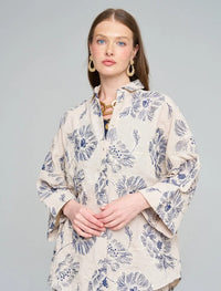 Oversize Shirt with Floral Embroidery and Sequin Details - Skin