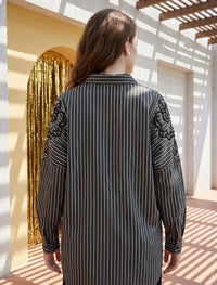 Oversize Stone Embellished Shirt - Black