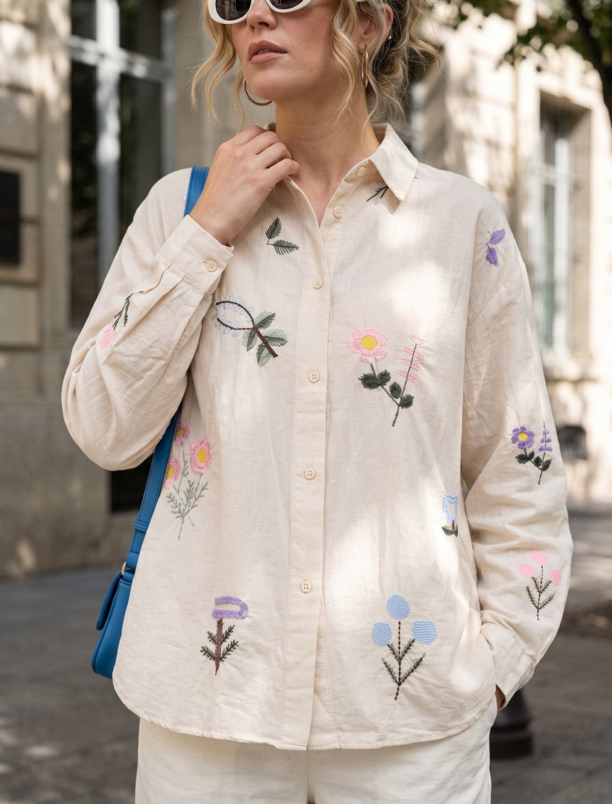 Indigo Cotton Linen Women's Shirt - Skin