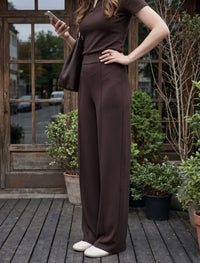 Cotton Blended Jersey Trouser - Brown