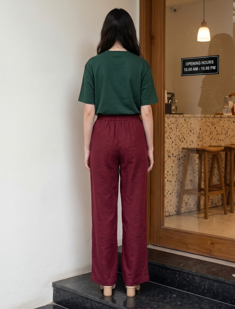 Cotton Linen Trouser - Magenta