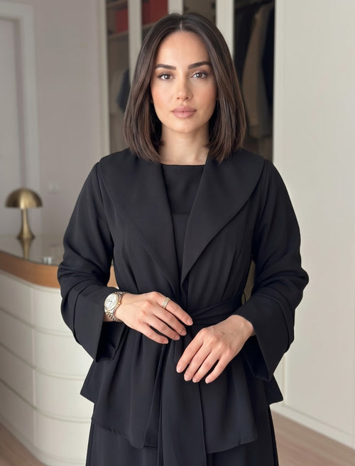 Belted And Tailored 3 piece Set - Black