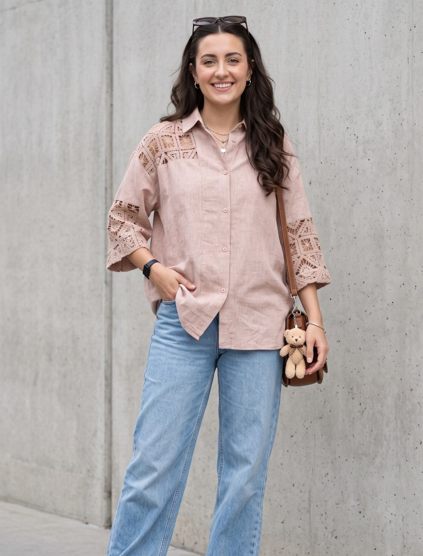 Indigo Cotton Linen Women's Shirt - Brown