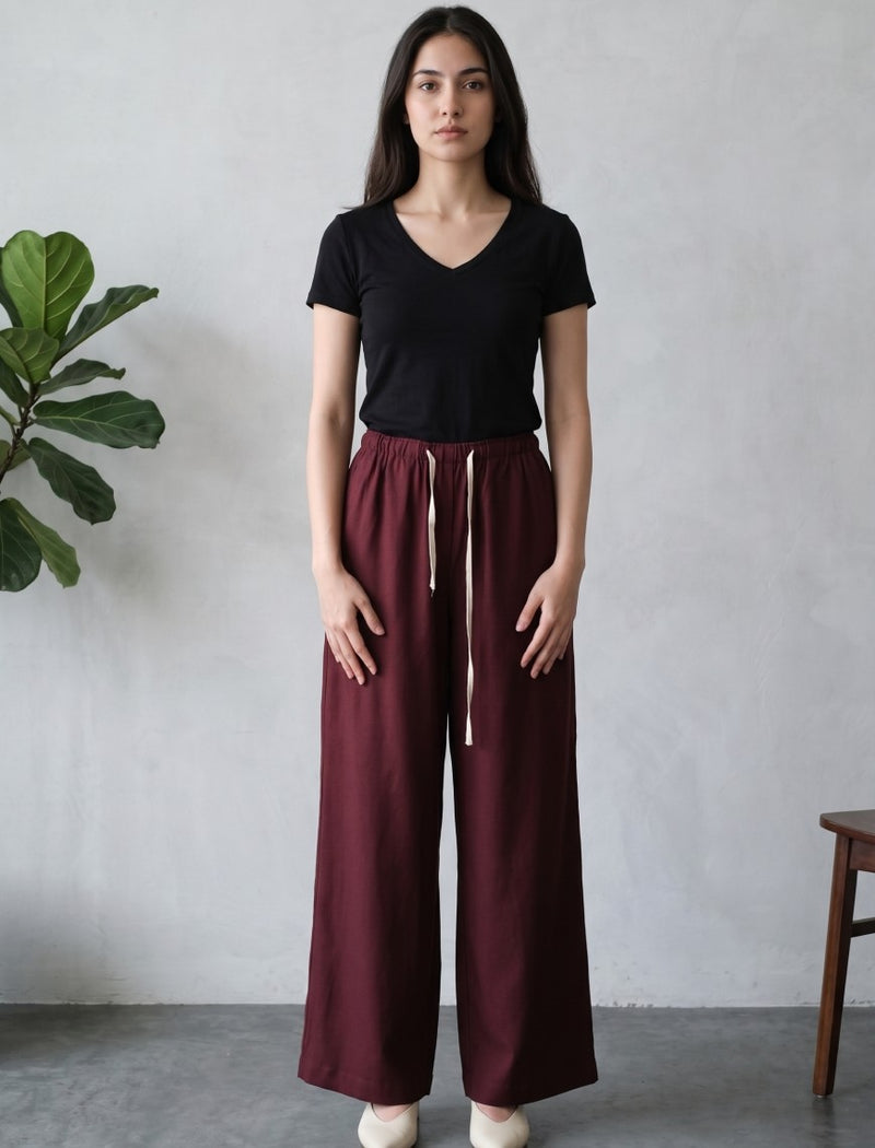 Linen Trouser - Maroon