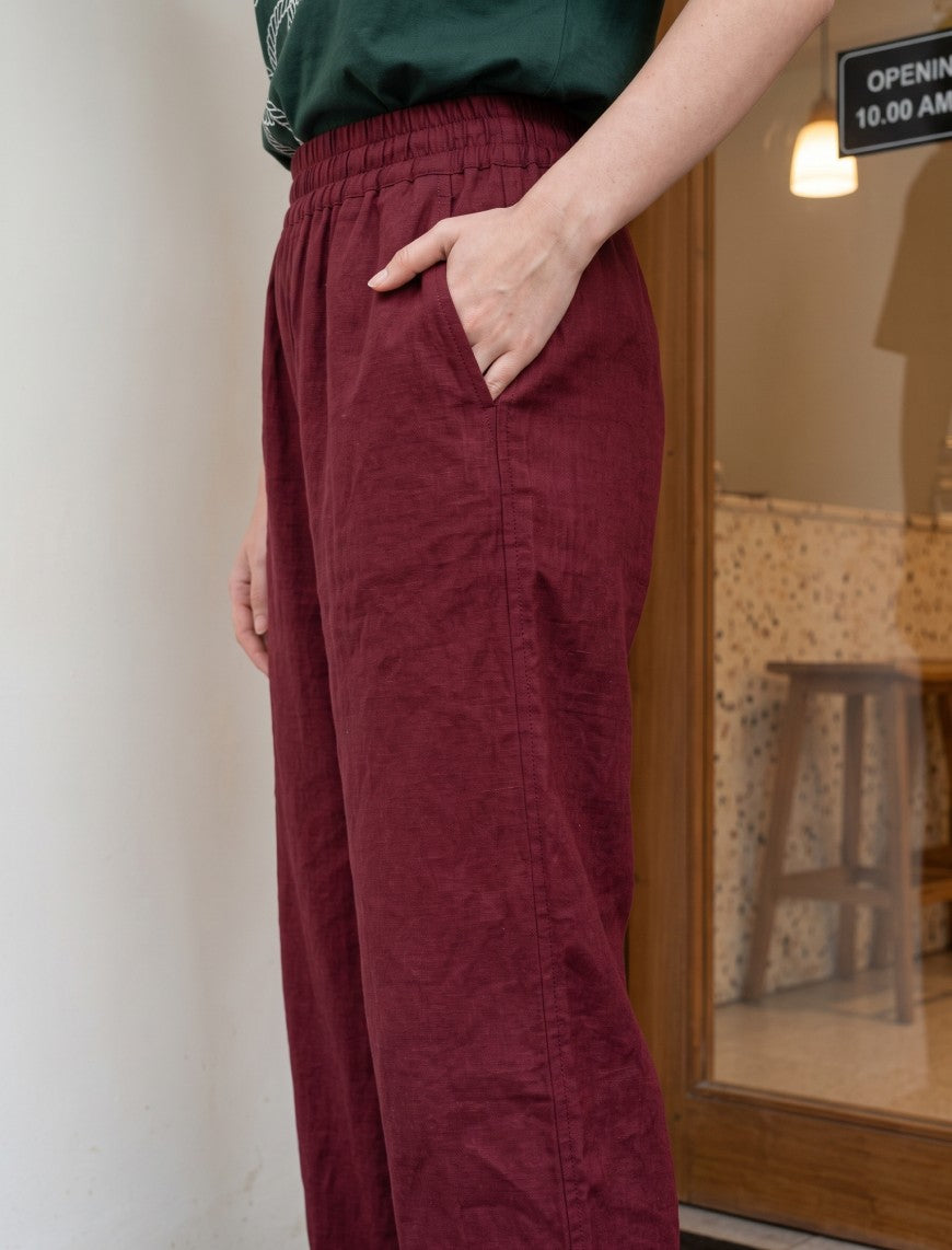 Cotton Linen Trouser - Magenta