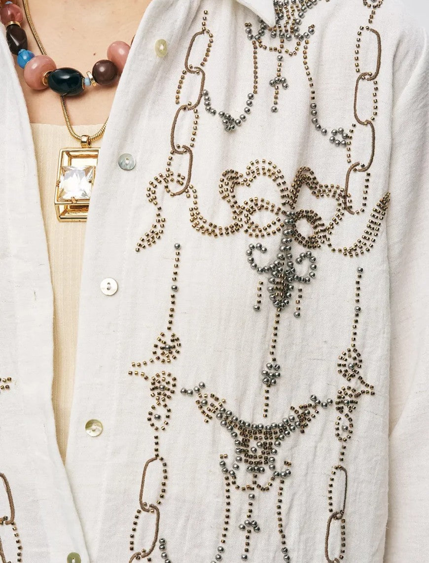 Oversize Stone Embellished Shirt - Off White
