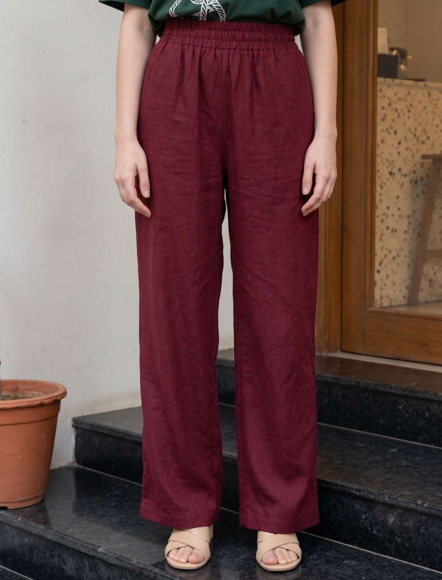 Cotton Linen Trouser - Magenta
