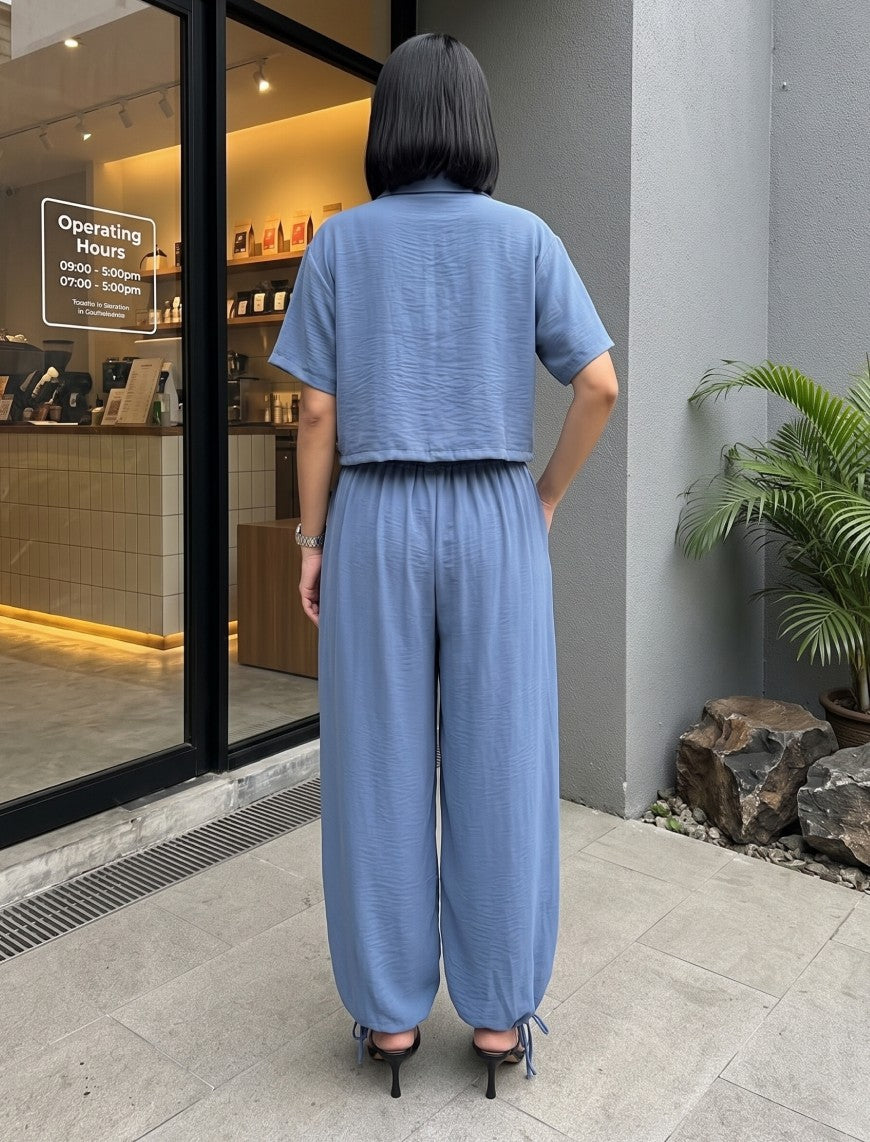 Button Up And Gathered Set - Powder Blue