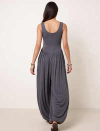 Cotton Blended Jersey Wide-Leg Jumpsuit - Grey