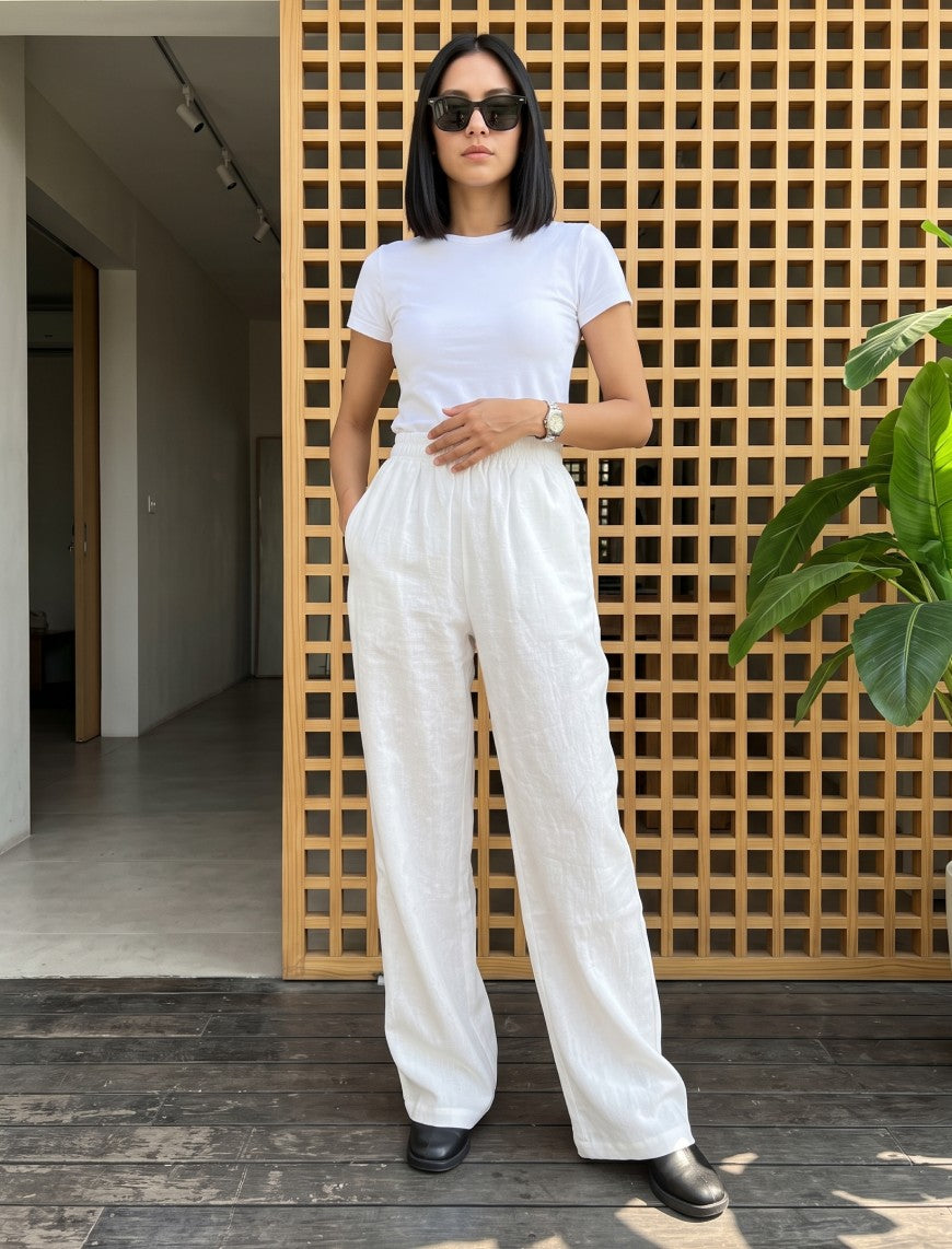 Cotton Linen Trouser - White