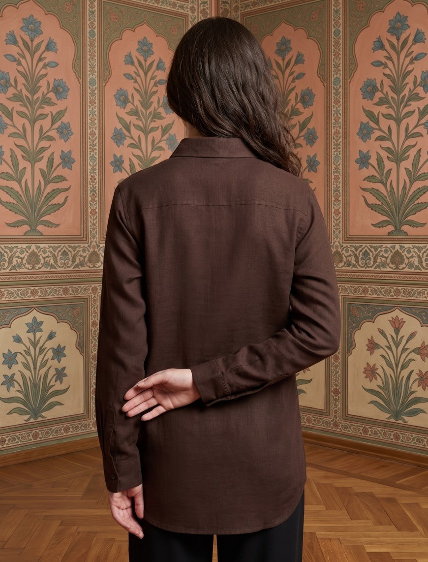 Oversize Stone Embellished Shirt - Brown