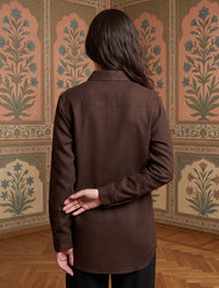 Oversize Stone Embellished Shirt - Brown