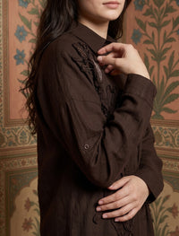 Oversize Stone Embellished Shirt - Brown
