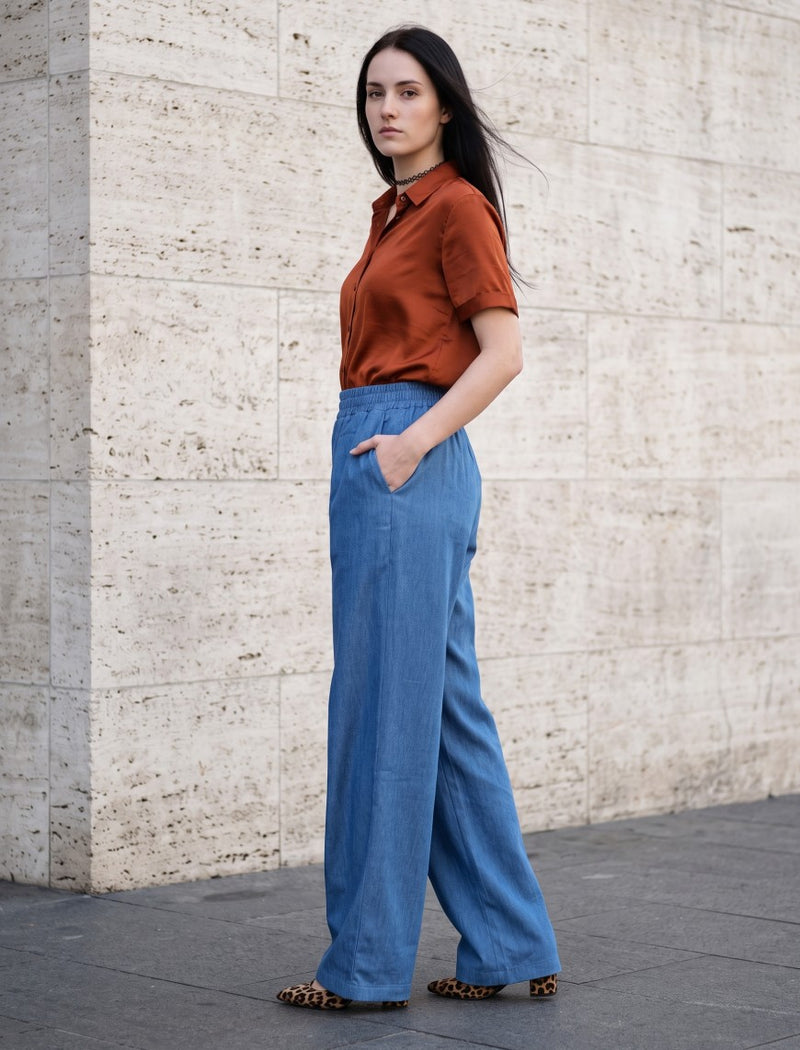 Cotton Linen Trouser - Blue