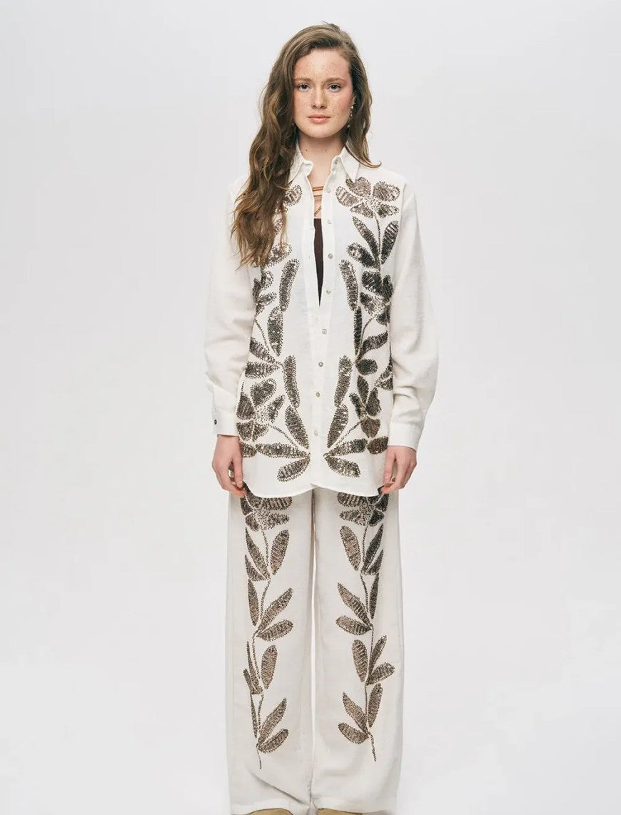 Women's Oversize Sequin Shirt - White