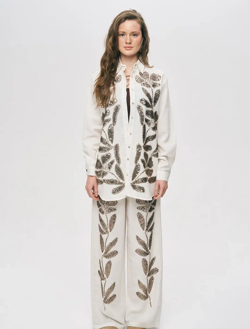 Women's Oversize Sequin Shirt - White