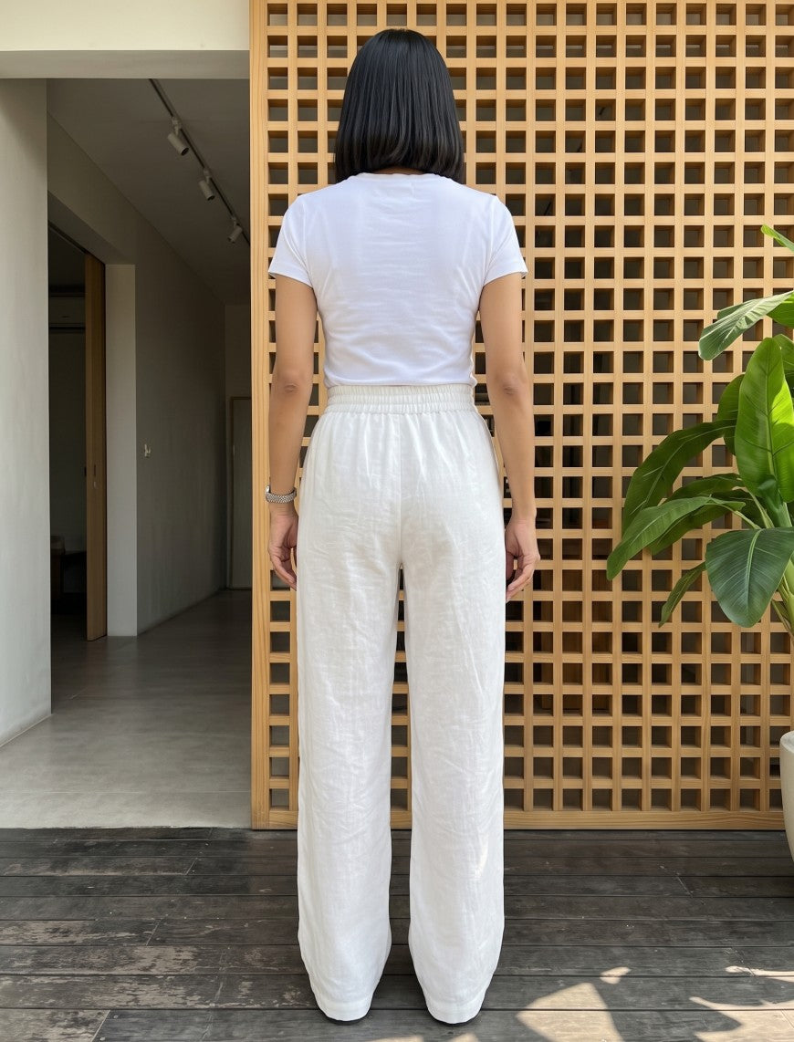 Cotton Linen Trouser - White