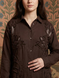 Oversize Stone Embellished Shirt - Brown