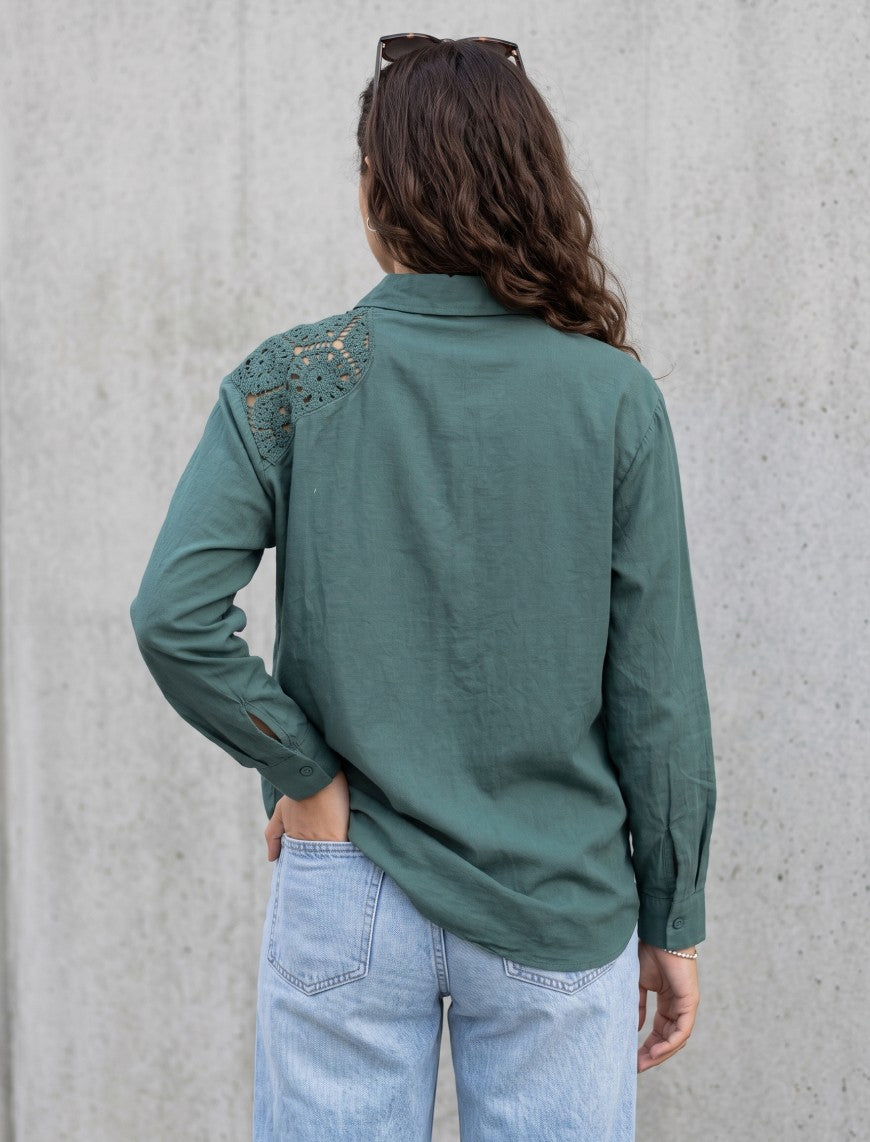 Indigo Cotton Linen Women's Shirt - Green