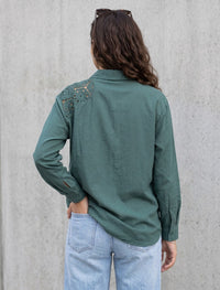 Indigo Cotton Linen Women's Shirt - Green