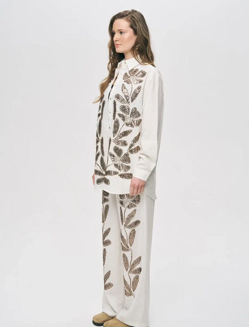 Women's Oversize Sequin Shirt - White