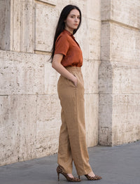 Cotton Linen Trouser - Brown