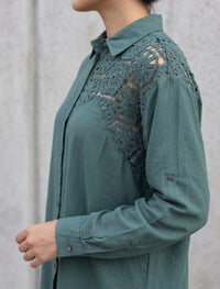 Indigo Cotton Linen Women's Shirt - Green