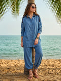 Oversize Stone Embellished Shirt - Blue