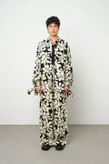 Floral Oversize Satin Shirt - Skin & Black