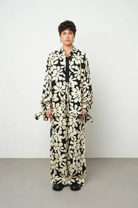 Floral Oversize Satin Shirt - Skin & Black