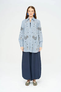 Beaded Oversize Shirt - Anthracite - Grey