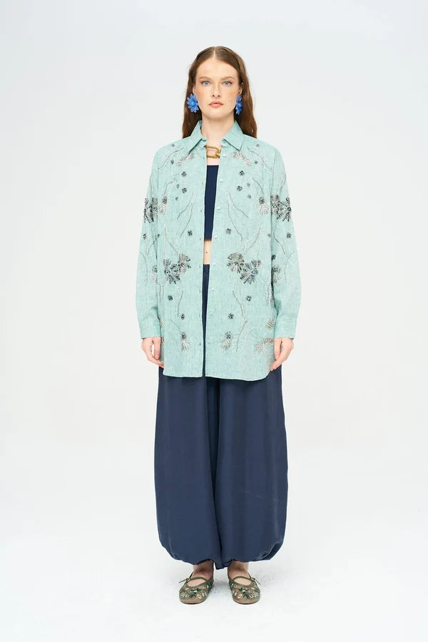 Beaded Oversize Shirt - Green