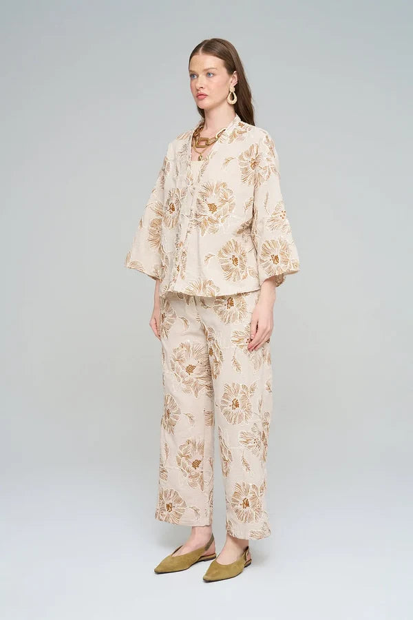 Shirt with Floral Embroidery and Sequin Details - Skin