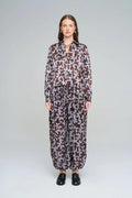 Leaf Patterned, Elastic Waist, Drapey Women's Shirt - Chocolate