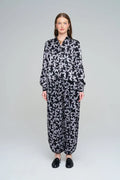 Leaf Patterned, Elasticated Waist, Draped Women's Shirt - Black