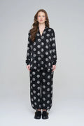 Rose Pattern Oversize Women's Shirt - Black