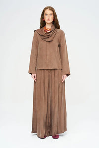 Scarf Detailed Coffee Draped Shirt - Brown