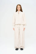 Striped Linen Blend Short Shirt - Beige