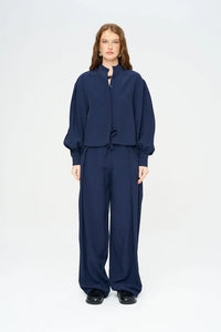 Striped Linen Blend Short Shirt - Blue