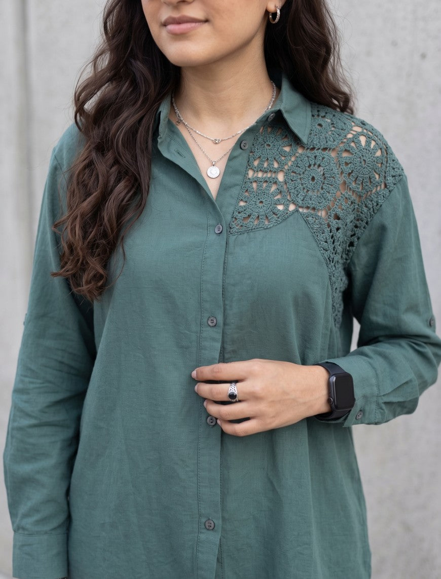 Indigo Cotton Linen Women's Shirt - Green