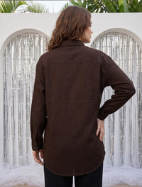 Shirt with Floral Embroidery and Stone Work Details - Chocolate