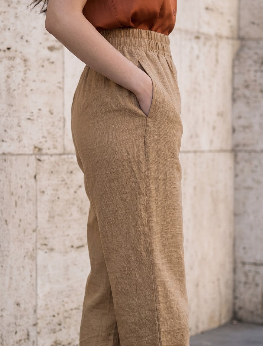 Cotton Linen Trouser - Brown
