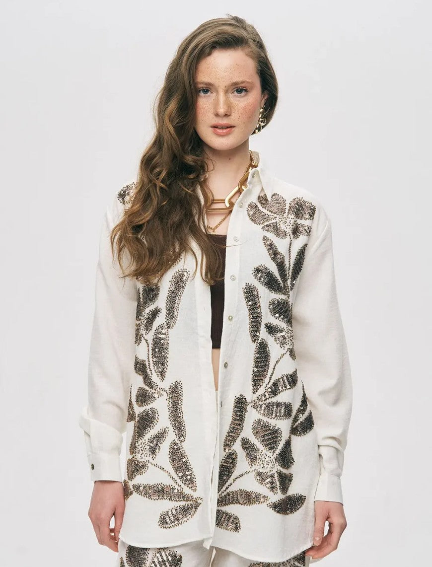 Women's Oversize Sequin Shirt - White