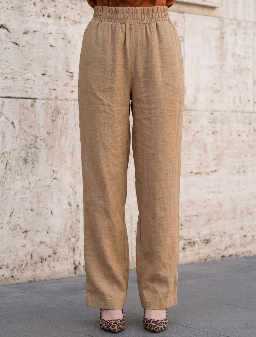 Cotton Linen Trouser - Brown