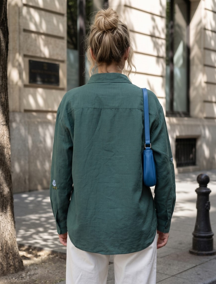Indigo Cotton Linen Women's Shirt - Green